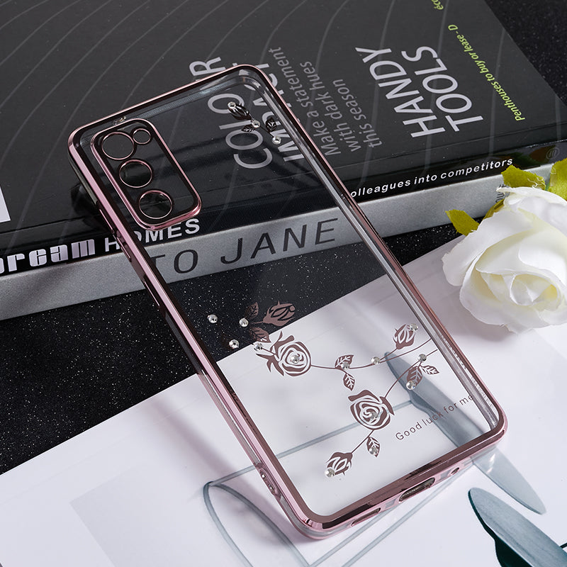 KADEM For Samsung Galaxy S20 FE / FE 5G / FE 2022 / S20 Lite Rhinestone Phone Case Flower Pattern Electroplating TPU Cover - Rose Gold