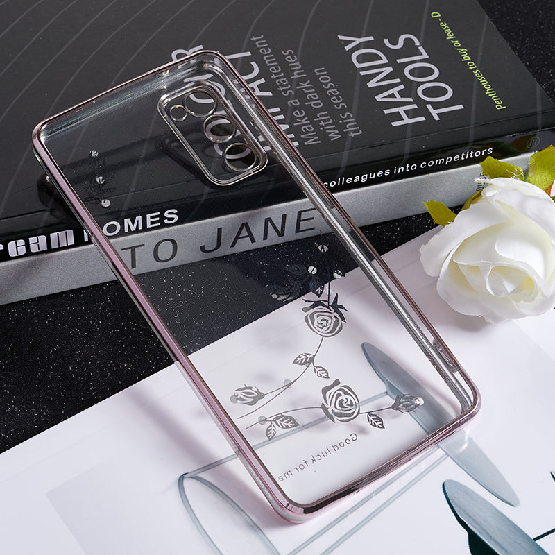KADEM For Samsung Galaxy S20 FE / FE 5G / FE 2022 / S20 Lite Rhinestone Phone Case Flower Pattern Electroplating TPU Cover - Rose Gold