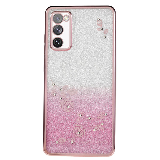 KADEM For Samsung Galaxy S20 FE / FE 5G / FE 2022 / S20 Lite Rhinestone Gradient Glitter TPU Case Flower Pattern Phone Cover - Rose Gold