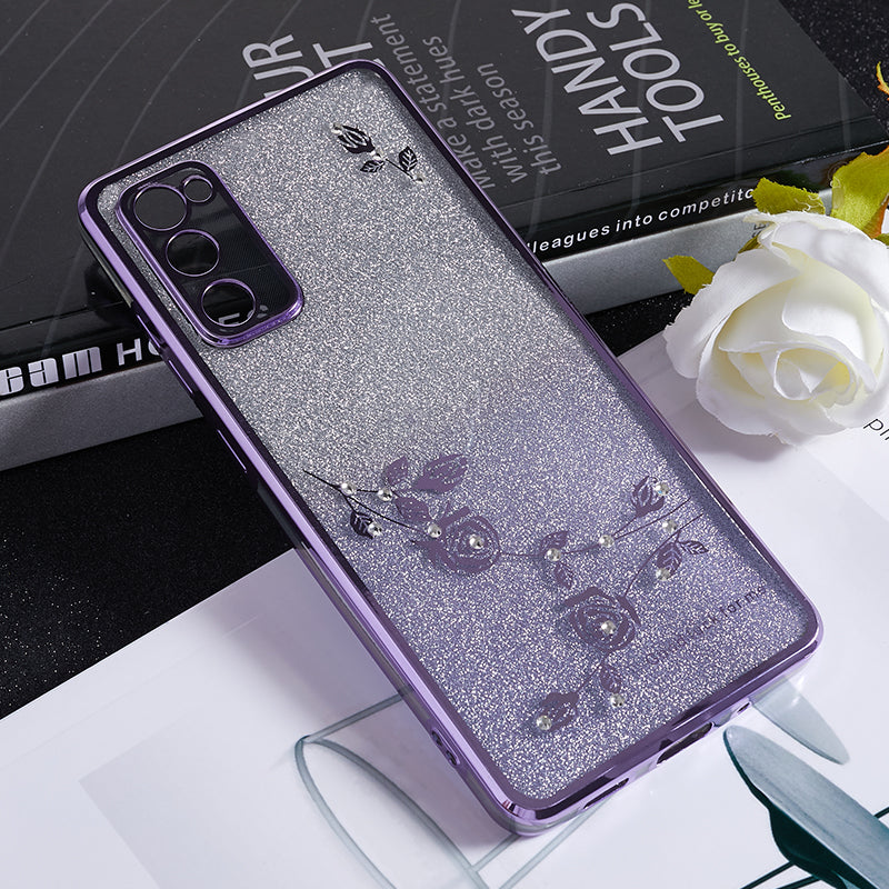 KADEM For Samsung Galaxy S20 FE / FE 5G / FE 2022 / S20 Lite Rhinestone Gradient Glitter TPU Case Flower Pattern Phone Cover - Purple