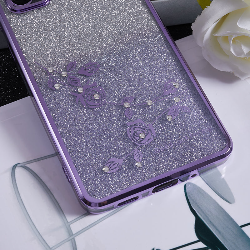 KADEM For Samsung Galaxy S20 FE / FE 5G / FE 2022 / S20 Lite Rhinestone Gradient Glitter TPU Case Flower Pattern Phone Cover - Purple