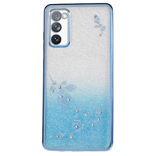 KADEM For Samsung Galaxy S20 FE / FE 5G / FE 2022 / S20 Lite Rhinestone Gradient Glitter TPU Case Flower Pattern Phone Cover - Blue