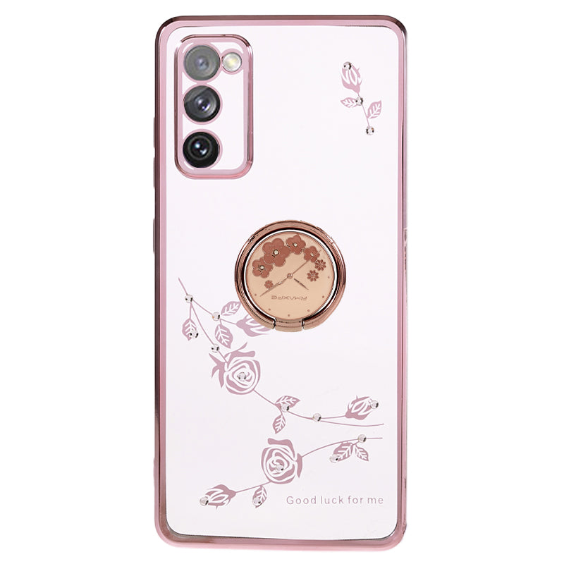 KADEM For Samsung Galaxy S20 FE / FE 5G / FE 2022 / S20 Lite Electroplating TPU Case Flower Pattern Rhinestone Phone Cover - Rose Gold