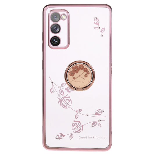 KADEM For Samsung Galaxy S20 FE / FE 5G / FE 2022 / S20 Lite Electroplating TPU Case Flower Pattern Rhinestone Phone Cover - Rose Gold
