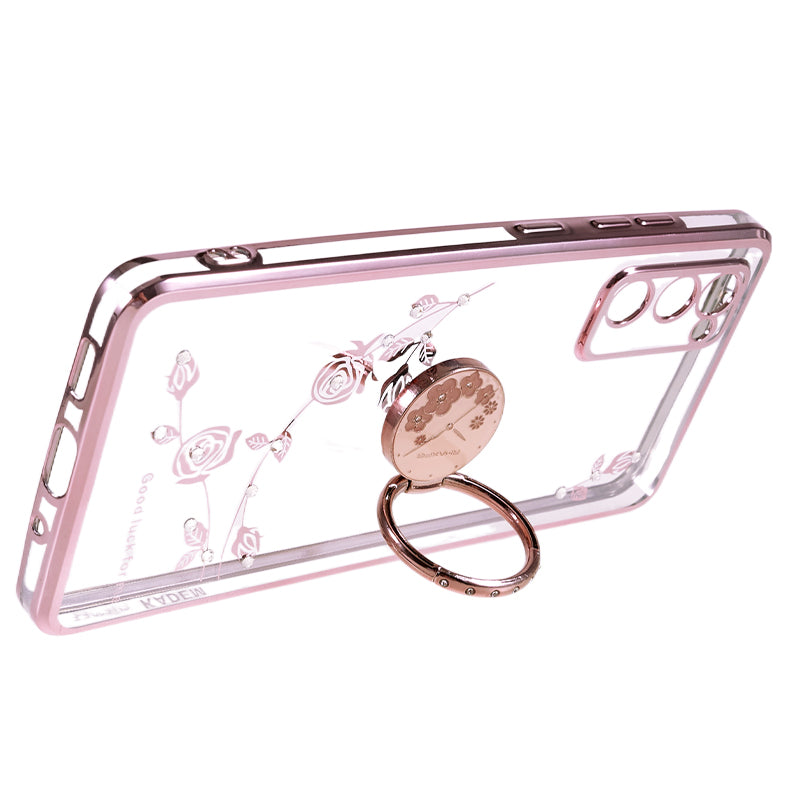 KADEM For Samsung Galaxy S20 FE / FE 5G / FE 2022 / S20 Lite Electroplating TPU Case Flower Pattern Rhinestone Phone Cover - Rose Gold