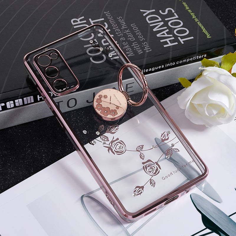 KADEM For Samsung Galaxy S20 FE / FE 5G / FE 2022 / S20 Lite Electroplating TPU Case Flower Pattern Rhinestone Phone Cover - Rose Gold