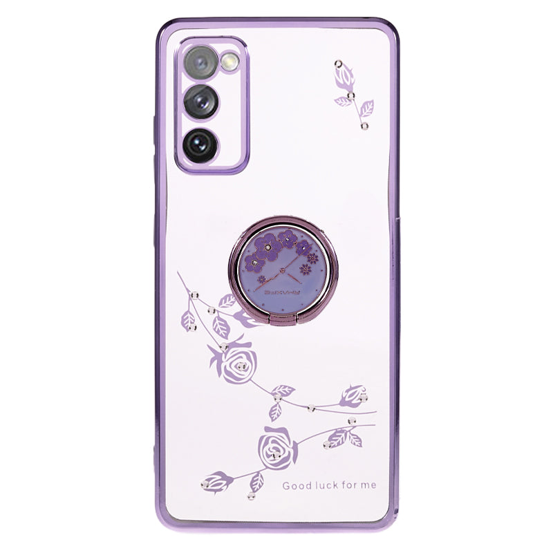 KADEM For Samsung Galaxy S20 FE / FE 5G / FE 2022 / S20 Lite Electroplating TPU Case Flower Pattern Rhinestone Phone Cover - Purple