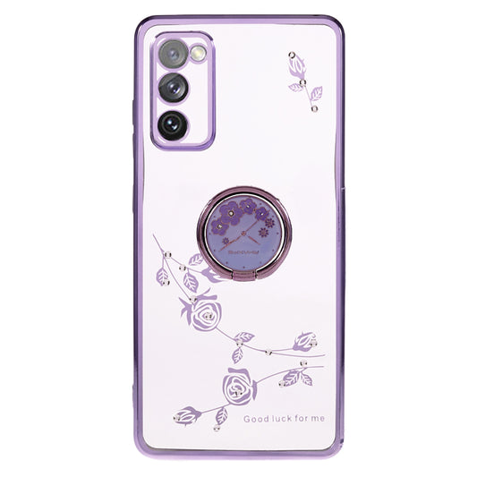KADEM For Samsung Galaxy S20 FE / FE 5G / FE 2022 / S20 Lite Electroplating TPU Case Flower Pattern Rhinestone Phone Cover - Purple