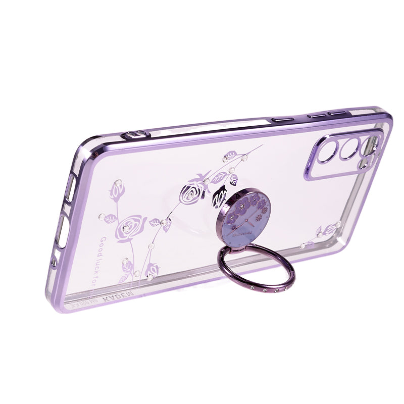 KADEM For Samsung Galaxy S20 FE / FE 5G / FE 2022 / S20 Lite Electroplating TPU Case Flower Pattern Rhinestone Phone Cover - Purple