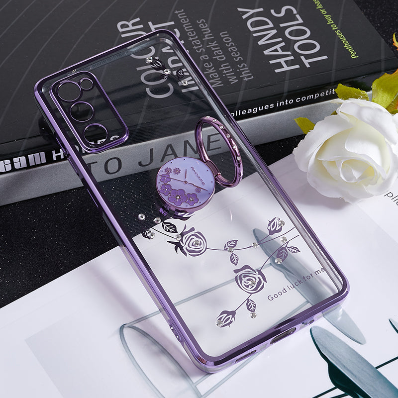 KADEM For Samsung Galaxy S20 FE / FE 5G / FE 2022 / S20 Lite Electroplating TPU Case Flower Pattern Rhinestone Phone Cover - Purple