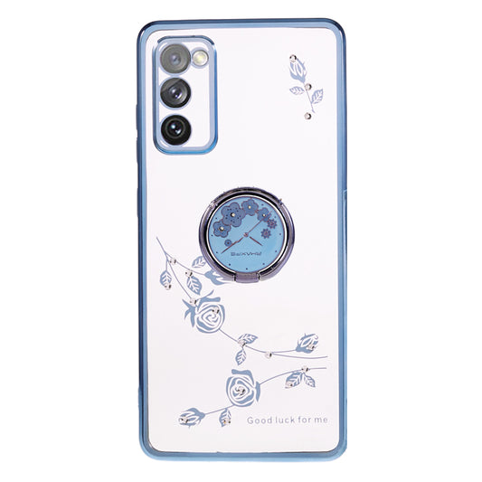 KADEM For Samsung Galaxy S20 FE / FE 5G / FE 2022 / S20 Lite Electroplating TPU Case Flower Pattern Rhinestone Phone Cover - Blue