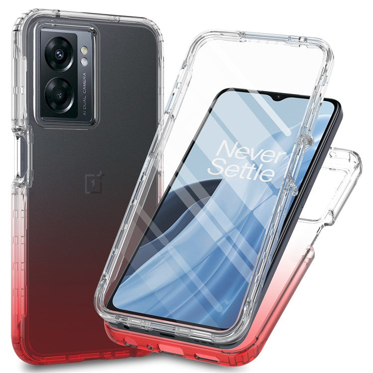 Gradient Phone Case for OnePlus Nord N300 5G / Oppo A57 4G / A57 (2022) 5G / A77 4G / 5G , PC + TPU Protective Cover with PET Film - Red