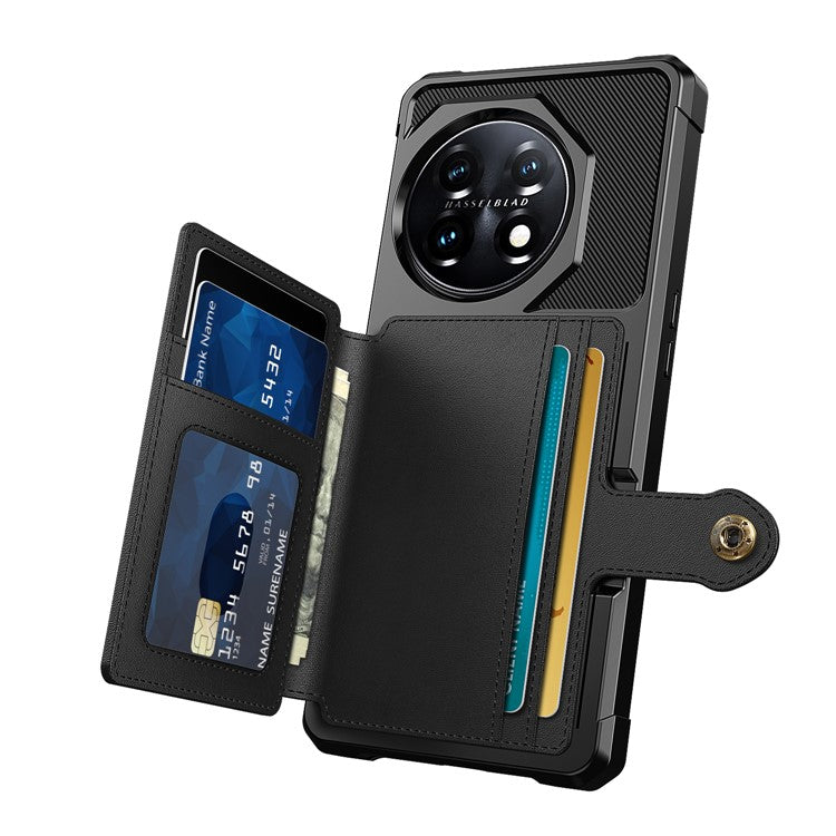 ZM03 For OnePlus 11 5G Shockproof Case PU Leather Coated TPU Phone Cover with Card Holder, Kickstand - Black