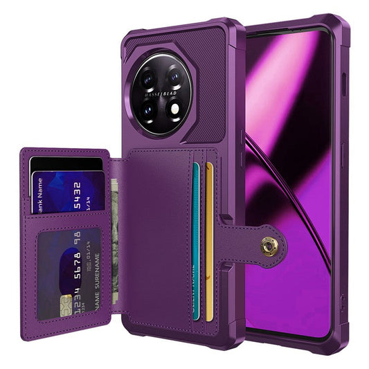ZM03 For OnePlus 11 5G Shockproof Case PU Leather Coated TPU Phone Cover with Card Holder, Kickstand - Purple