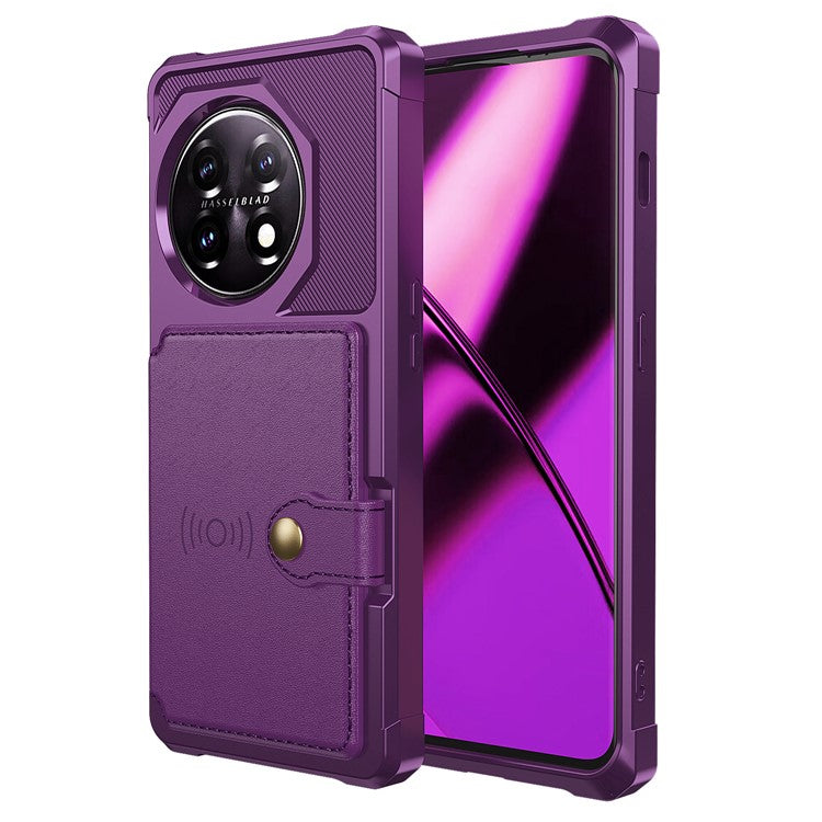 ZM03 For OnePlus 11 5G Shockproof Case PU Leather Coated TPU Phone Cover with Card Holder, Kickstand - Purple