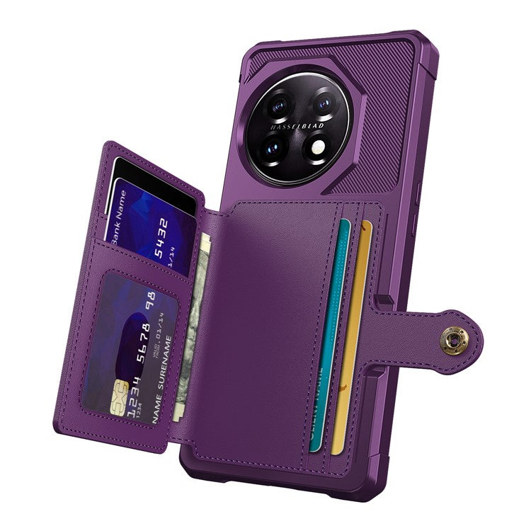 ZM03 For OnePlus 11 5G Shockproof Case PU Leather Coated TPU Phone Cover with Card Holder, Kickstand - Purple