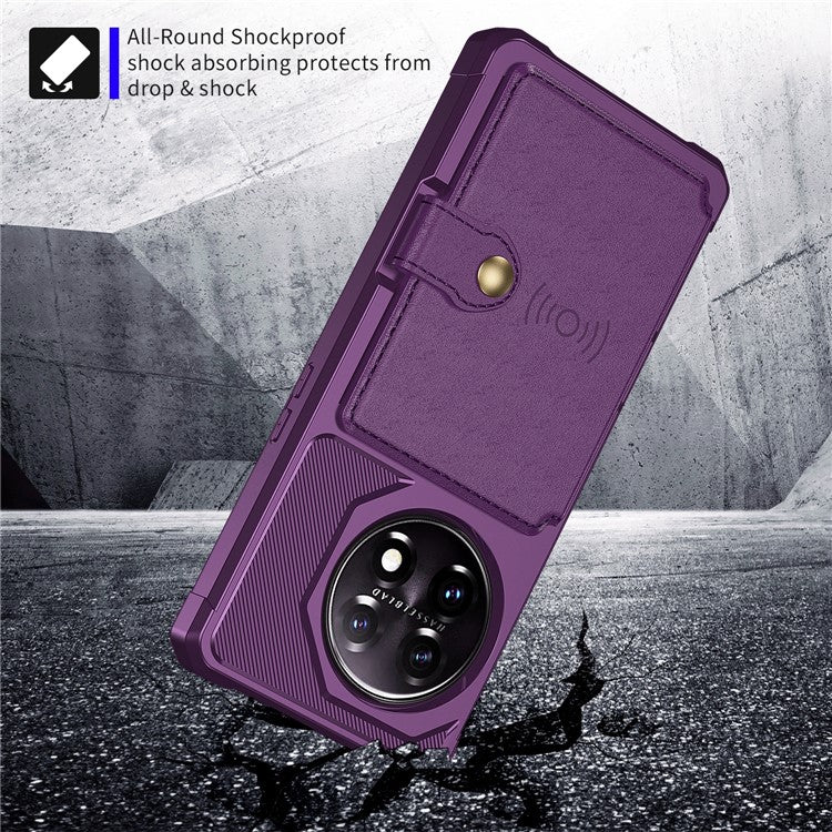 ZM03 For OnePlus 11 5G Shockproof Case PU Leather Coated TPU Phone Cover with Card Holder, Kickstand - Purple