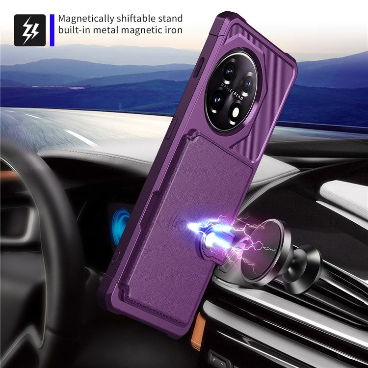 ZM03 For OnePlus 11 5G Shockproof Case PU Leather Coated TPU Phone Cover with Card Holder, Kickstand - Purple