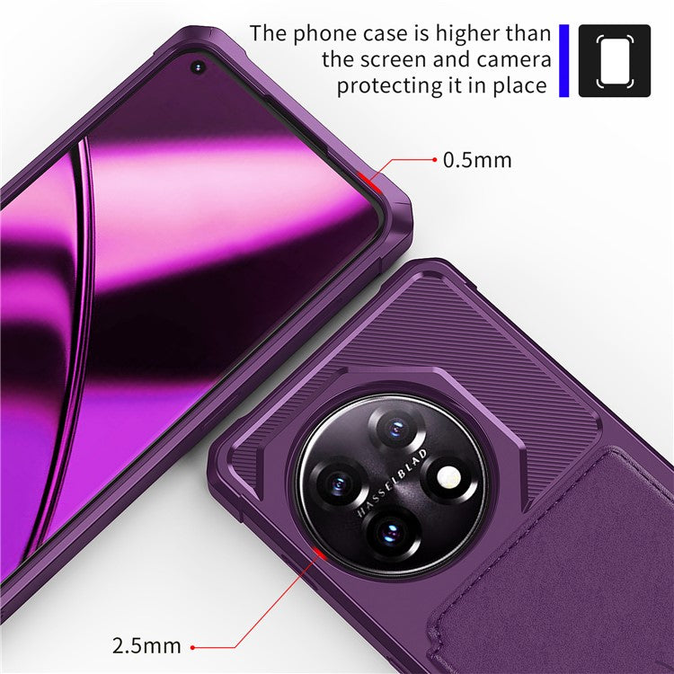 ZM03 For OnePlus 11 5G Shockproof Case PU Leather Coated TPU Phone Cover with Card Holder, Kickstand - Purple