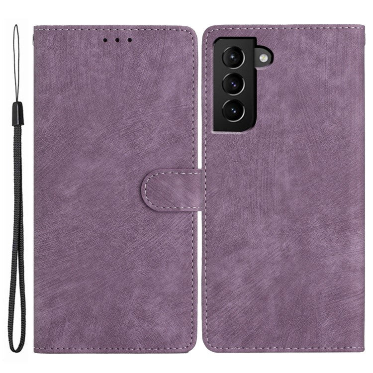 For Samsung Galaxy S22 5G Solid Color Leather Wallet Shell Skin-touch Anti-drop Stand Phone Case - Purple