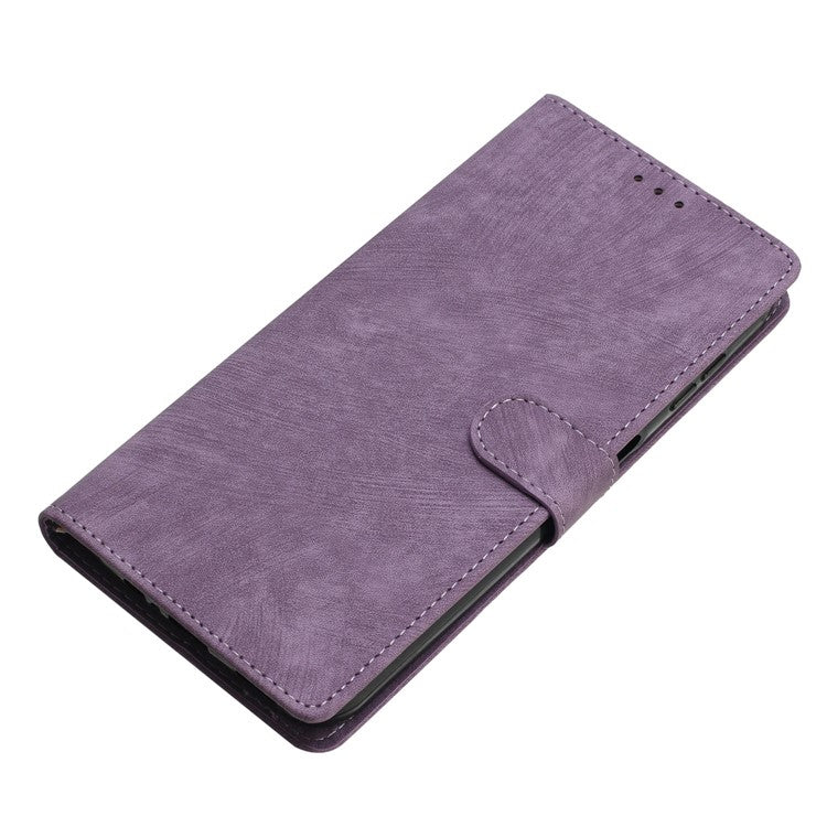For Samsung Galaxy S22 5G Solid Color Leather Wallet Shell Skin-touch Anti-drop Stand Phone Case - Purple