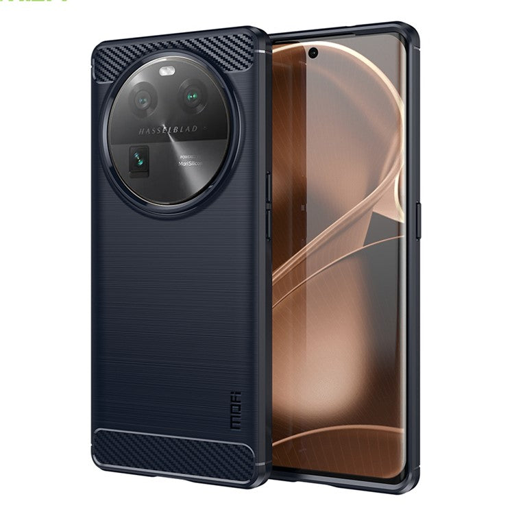 MOFI JK TPU Series-1 For Oppo Find X6 Flexible TPU Slim Fit Phone Case Carbon Fiber Brushed Texture Cover - Blue
