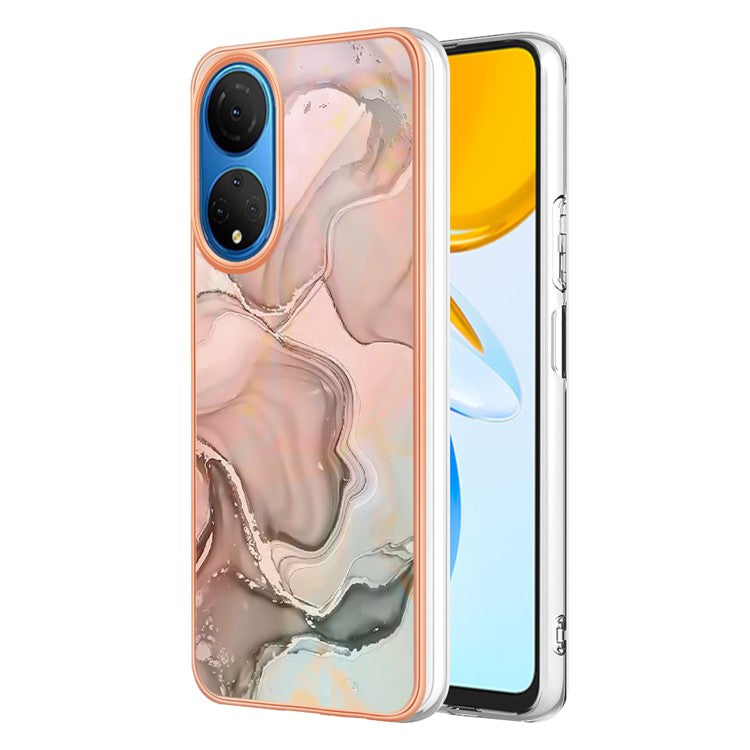 YB IMD Series-16 Style E Marble Pattern Phone Case for Honor X7 , 2.0mm Shockproof TPU IMD Electroplating Cover - Pink