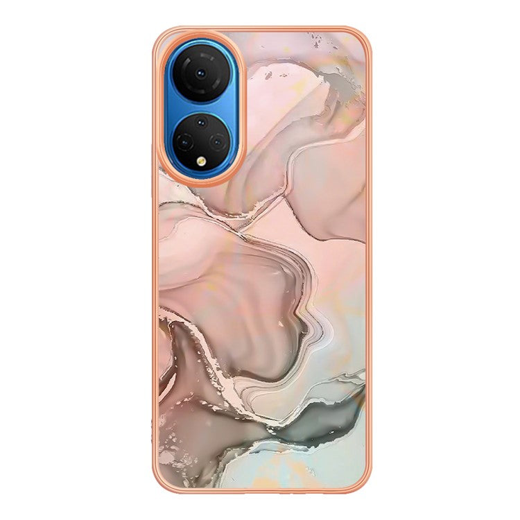 YB IMD Series-16 Style E Marble Pattern Phone Case for Honor X7 , 2.0mm Shockproof TPU IMD Electroplating Cover - Pink