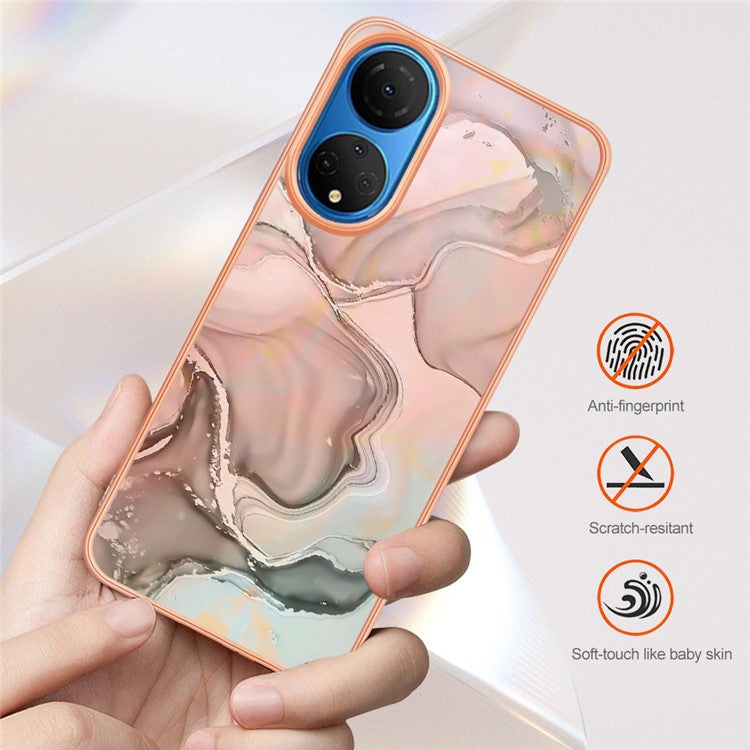 YB IMD Series-16 Style E Marble Pattern Phone Case for Honor X7 , 2.0mm Shockproof TPU IMD Electroplating Cover - Pink