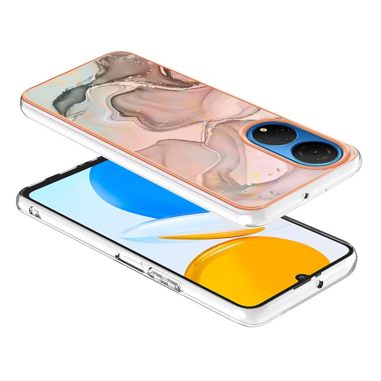 YB IMD Series-16 Style E Marble Pattern Phone Case for Honor X7 , 2.0mm Shockproof TPU IMD Electroplating Cover - Pink