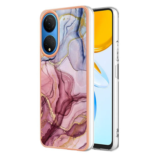 YB IMD Series-16 Style E Marble Pattern Phone Case for Honor X7 , 2.0mm Shockproof TPU IMD Electroplating Cover - Rose Gold