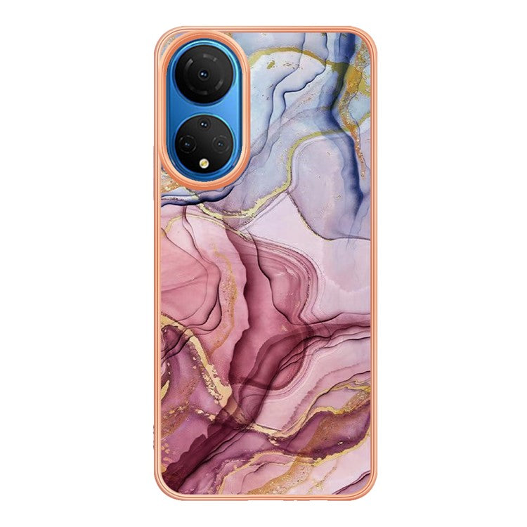 YB IMD Series-16 Style E Marble Pattern Phone Case for Honor X7 , 2.0mm Shockproof TPU IMD Electroplating Cover - Rose Gold