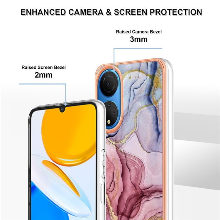 YB IMD Series-16 Style E Marble Pattern Phone Case for Honor X7 , 2.0mm Shockproof TPU IMD Electroplating Cover - Rose Gold