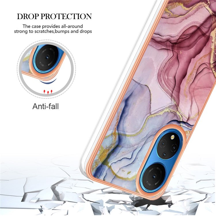 YB IMD Series-16 Style E Marble Pattern Phone Case for Honor X7 , 2.0mm Shockproof TPU IMD Electroplating Cover - Rose Gold