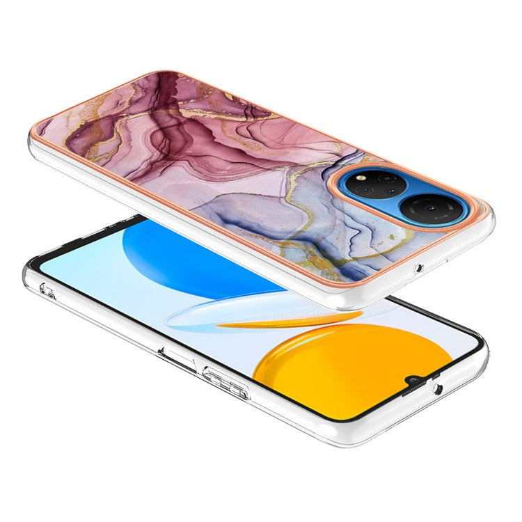 YB IMD Series-16 Style E Marble Pattern Phone Case for Honor X7 , 2.0mm Shockproof TPU IMD Electroplating Cover - Rose Gold