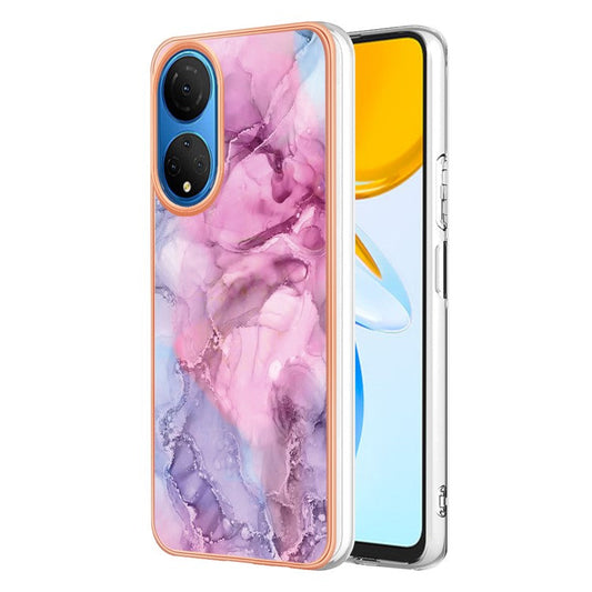YB IMD Series-16 Style E Marble Pattern Phone Case for Honor X7 , 2.0mm Shockproof TPU IMD Electroplating Cover - Rose