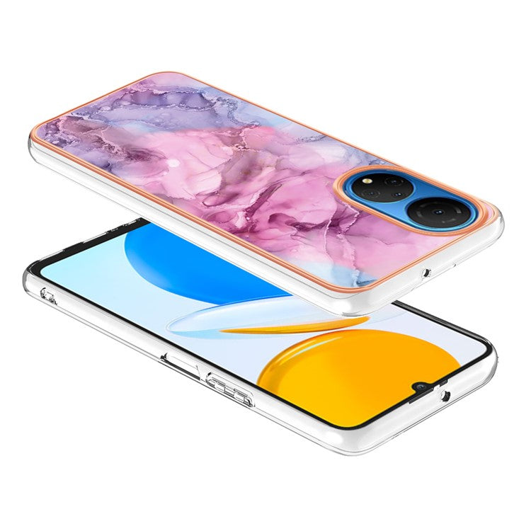 YB IMD Series-16 Style E Marble Pattern Phone Case for Honor X7 , 2.0mm Shockproof TPU IMD Electroplating Cover - Rose