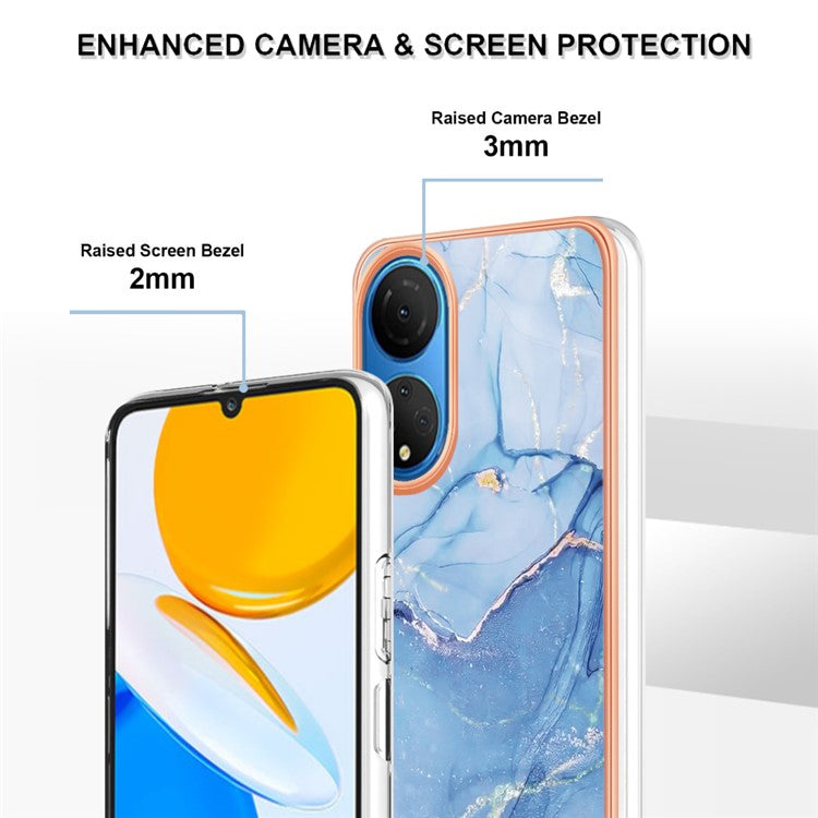 YB IMD Series-16 Style E Marble Pattern Phone Case for Honor X7 , 2.0mm Shockproof TPU IMD Electroplating Cover - Blue