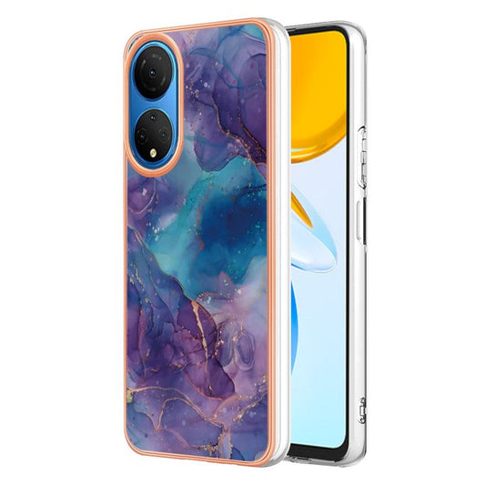 YB IMD Series-16 Style E Marble Pattern Phone Case for Honor X7 , 2.0mm Shockproof TPU IMD Electroplating Cover - Purple