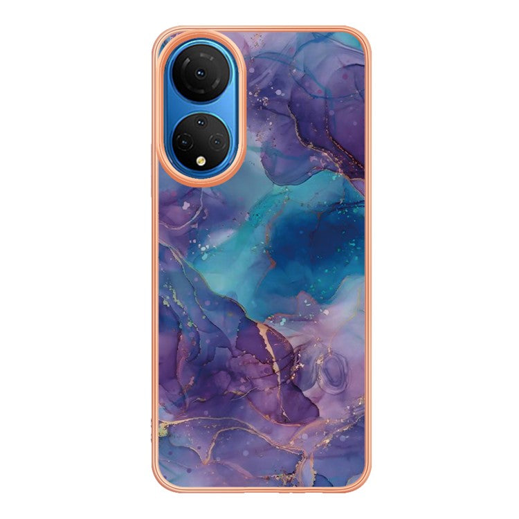 YB IMD Series-16 Style E Marble Pattern Phone Case for Honor X7 , 2.0mm Shockproof TPU IMD Electroplating Cover - Purple