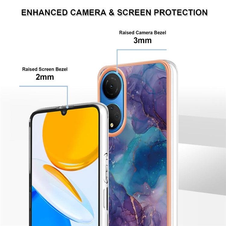 YB IMD Series-16 Style E Marble Pattern Phone Case for Honor X7 , 2.0mm Shockproof TPU IMD Electroplating Cover - Purple