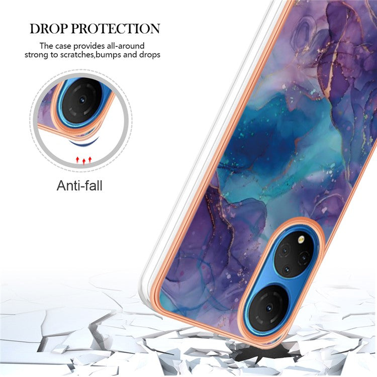 YB IMD Series-16 Style E Marble Pattern Phone Case for Honor X7 , 2.0mm Shockproof TPU IMD Electroplating Cover - Purple