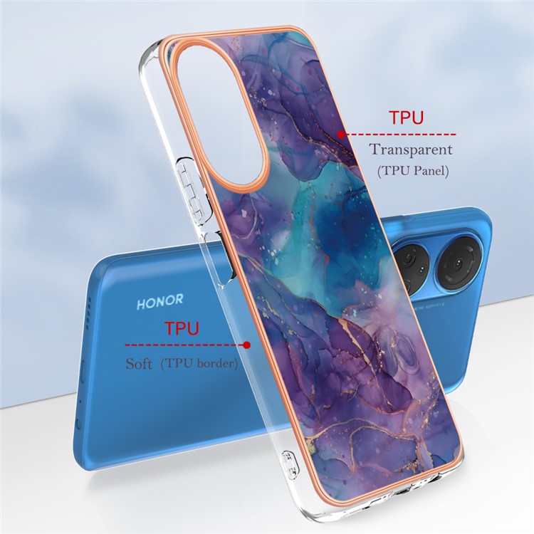 YB IMD Series-16 Style E Marble Pattern Phone Case for Honor X7 , 2.0mm Shockproof TPU IMD Electroplating Cover - Purple