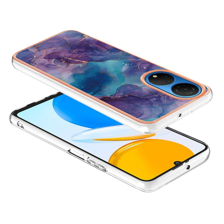 YB IMD Series-16 Style E Marble Pattern Phone Case for Honor X7 , 2.0mm Shockproof TPU IMD Electroplating Cover - Purple