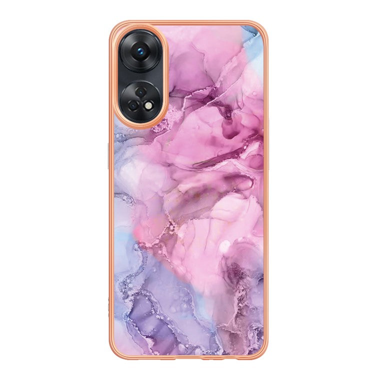 YB IMD Series-16 Style E 2.0mm TPU Phone Case for Oppo Reno8 T 4G , Electroplating IMD Marble Pattern Cover - Rose