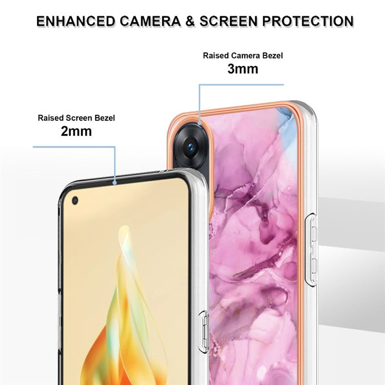 YB IMD Series-16 Style E 2.0mm TPU Phone Case for Oppo Reno8 T 4G , Electroplating IMD Marble Pattern Cover - Rose