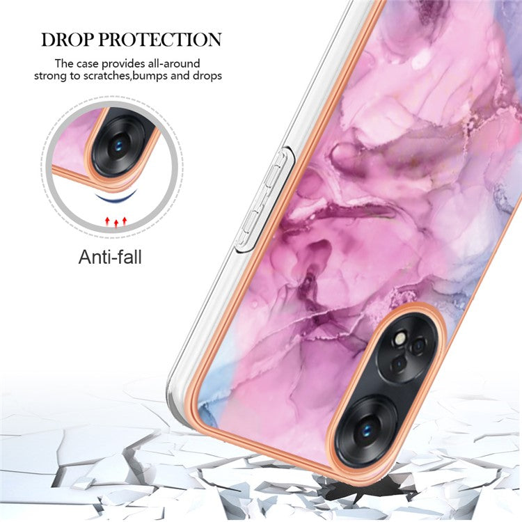 YB IMD Series-16 Style E 2.0mm TPU Phone Case for Oppo Reno8 T 4G , Electroplating IMD Marble Pattern Cover - Rose