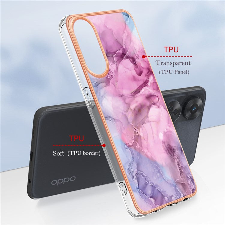 YB IMD Series-16 Style E 2.0mm TPU Phone Case for Oppo Reno8 T 4G , Electroplating IMD Marble Pattern Cover - Rose