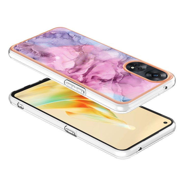 YB IMD Series-16 Style E 2.0mm TPU Phone Case for Oppo Reno8 T 4G , Electroplating IMD Marble Pattern Cover - Rose