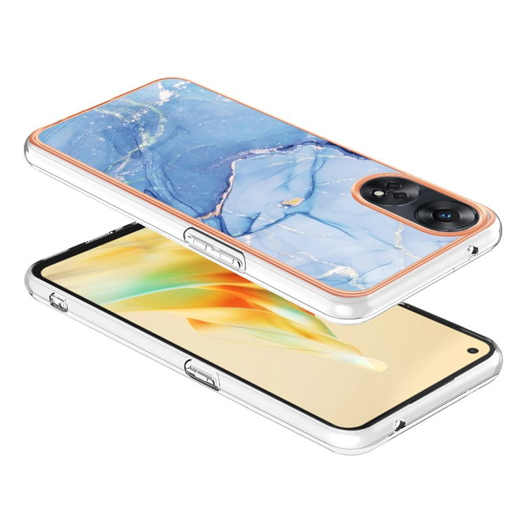 YB IMD Series-16 Style E 2.0mm TPU Phone Case for Oppo Reno8 T 4G , Electroplating IMD Marble Pattern Cover - Blue